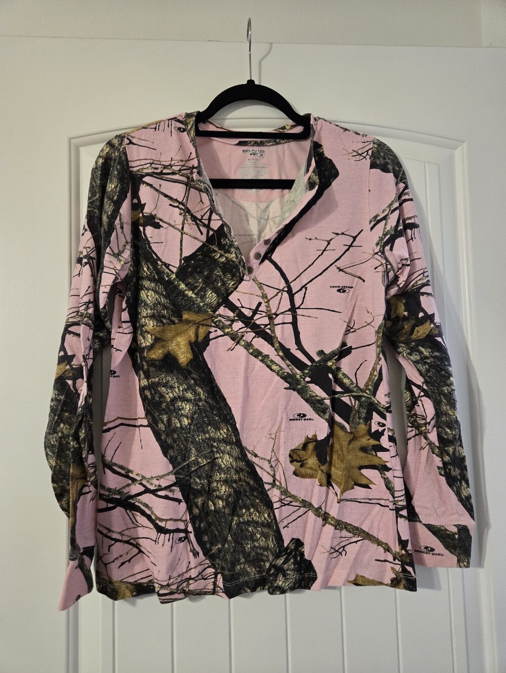 Womens Pink Mossy Oak Realtree Camo Long Sleeve Henley